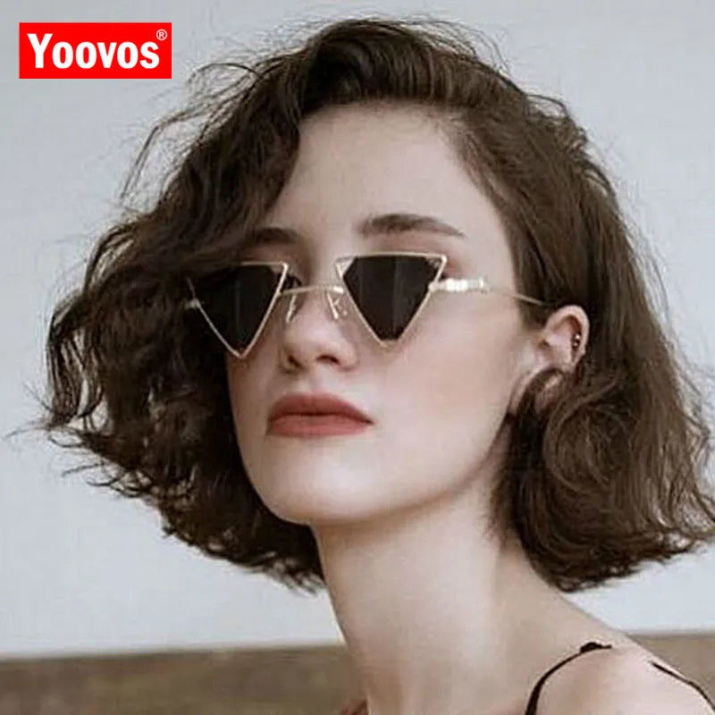 Yoovos 2023 New Punk Sunglasses Women Triangle Oculos New Vintage Glasses Openwork Metal Frame Fashion Sun Glasses Men Okulary